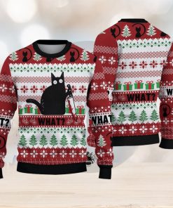 Funny Black Cat Christmas Gift For Holiday Black Cat What 3D Ugly Christmas Sweater