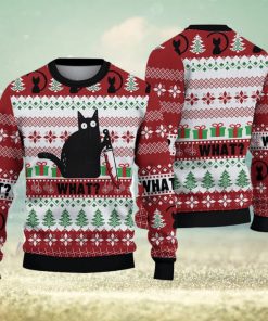 Funny Black Cat Christmas Gift For Holiday Black Cat What 3D Ugly Christmas Sweater