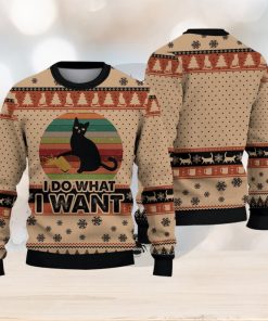 Funny Black Cat I Do What I Want Christmas Gift For Holiday Black Cat What 3D Ugly Christmas Sweater