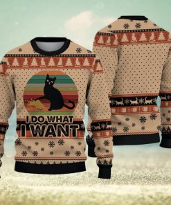 Funny Black Cat I Do What I Want Christmas Gift For Holiday Black Cat What 3D Ugly Christmas Sweater