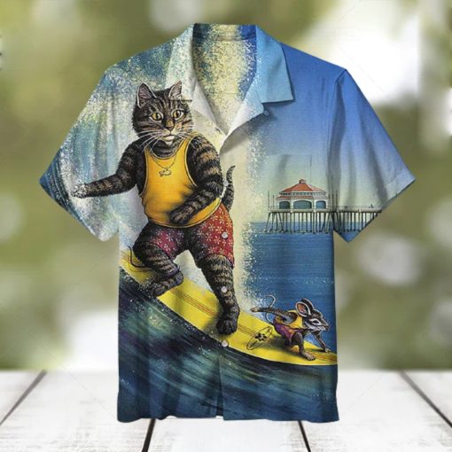 Funny Cat And Mouse Surfing Hawaiian Shirt   Thoughtful Personalized Gift For The Whole Family