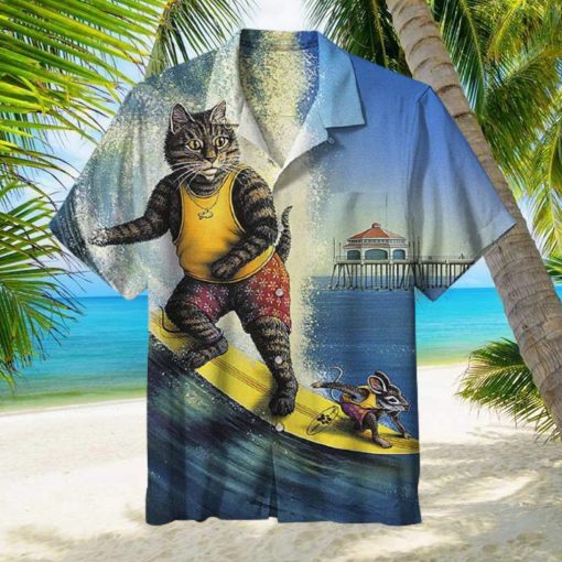 Funny Cat And Mouse Surfing Hawaiian Shirt   Thoughtful Personalized Gift For The Whole Family