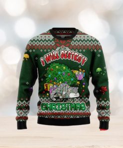 Funny Cat I Will Destroy Christmas Ugly Christmas Sweaters