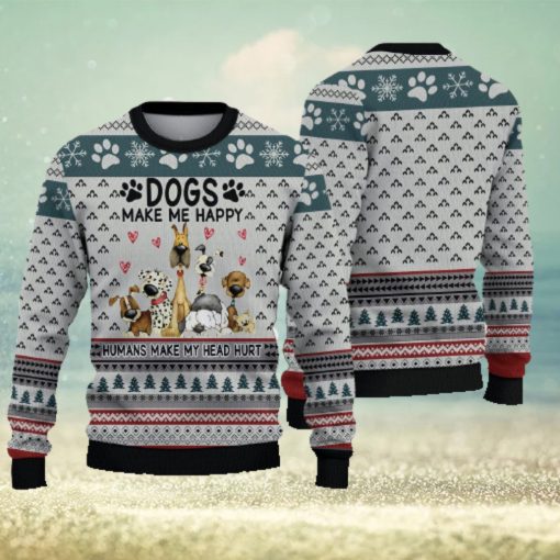 Funny Dogs Make Me Happy Ugly Christmas Sweater Holiday For Men And Women