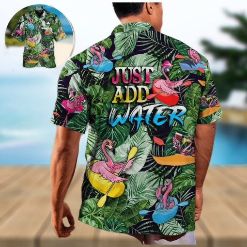 Funny Flamingo Playing Kayaking Just Add Water Palm Leaves Pattern Hawaiian Shirt