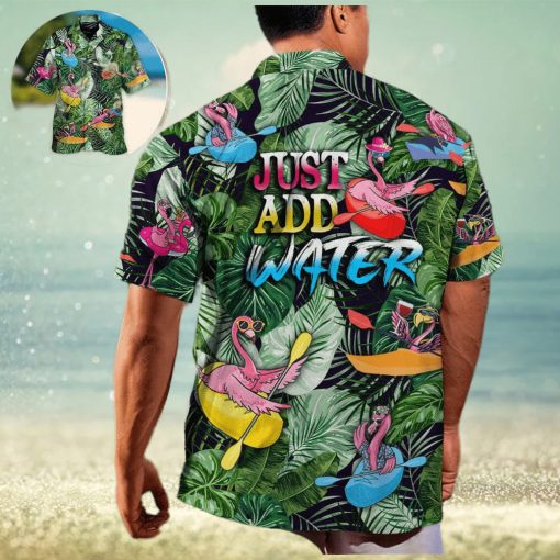 Funny Flamingo Playing Kayaking Just Add Water Palm Leaves Pattern Hawaiian Shirt