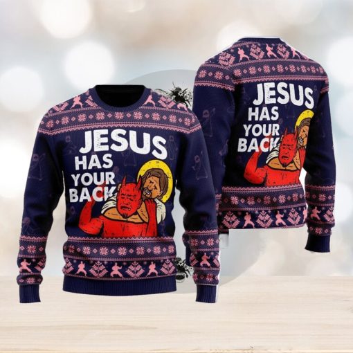 Funny Jesus Has Your Back Ugly Christmas Sweater For Men And Women