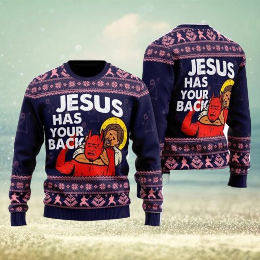 Funny Jesus Has Your Back Ugly Christmas Sweater For Men And Women