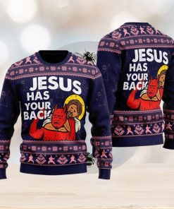 Funny Jesus Has Your Back Ugly Christmas Sweater Gift For Men And Women