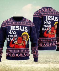 Funny Jesus Has Your Back Ugly Christmas Sweater Gift For Men And Women