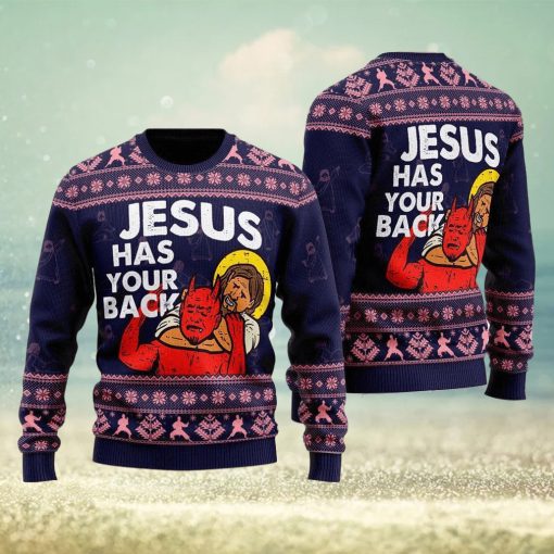 Funny Jesus Has Your Back Ugly Christmas Sweater Gift For Men And Women