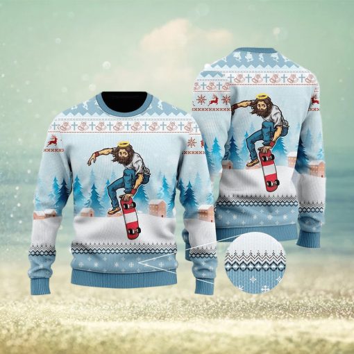 Funny Jesus Skateboarding Christmas Ugly Christmas Sweater Gift For Men And Women