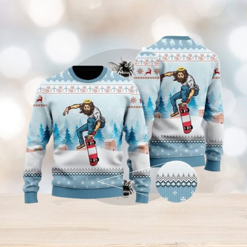 Funny Jesus Skateboarding Christmas Ugly Christmas Sweater Gift For Men And Women