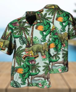 Funny Jurassic Park Dinosaur Hawaiian Shirt Tropical Tree Pattern Gift For Beach Trip