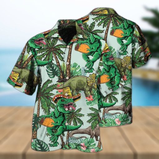 Funny Jurassic Park Dinosaur Hawaiian Shirt Tropical Tree Pattern Gift For Beach Trip