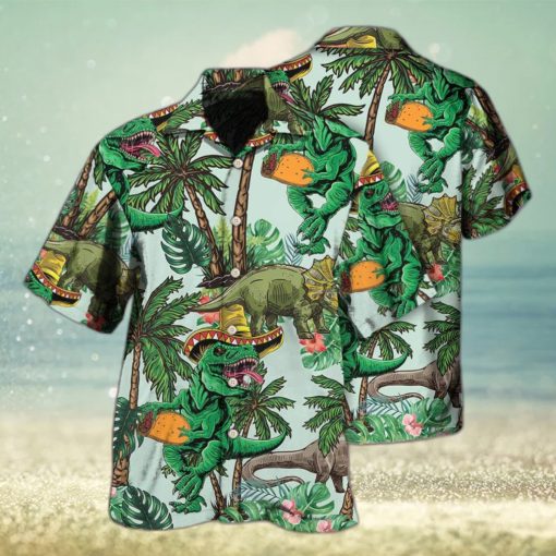 Funny Jurassic Park Dinosaur Hawaiian Shirt Tropical Tree Pattern Gift For Beach Trip