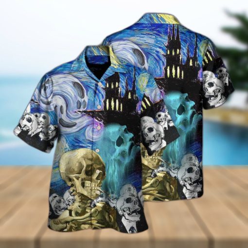 Funny Skull Smoke Scream Starry Night Boo Halloween Gift Hawaiian Shirt