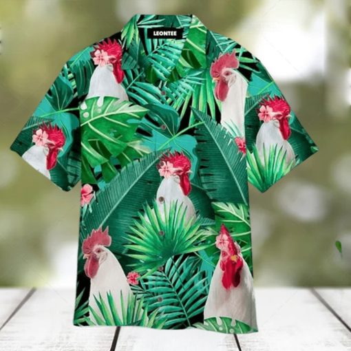 Funny Tropical White Rooster Custom Photo Hawaiian Shirt for Men Women