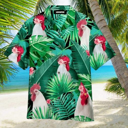 Funny Tropical White Rooster Custom Photo Hawaiian Shirt for Men Women