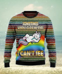 Funny Unicorn Sometimes When I Close My Eyes Ugly Christmas Sweater Gift Men Women