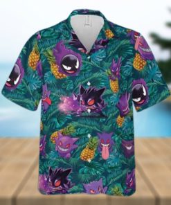 Gengar Ghost Pokemon Hawaiian Shirt Palm Leaves Pattern Summer Beach Gift