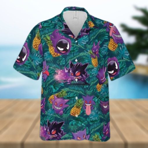 Gengar Ghost Pokemon Hawaiian Shirt Palm Leaves Pattern Summer Beach Gift