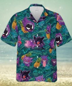 Gengar Ghost Pokemon Hawaiian Shirt Palm Leaves Pattern Summer Beach Gift