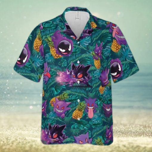 Gengar Ghost Pokemon Hawaiian Shirt Palm Leaves Pattern Summer Beach Gift