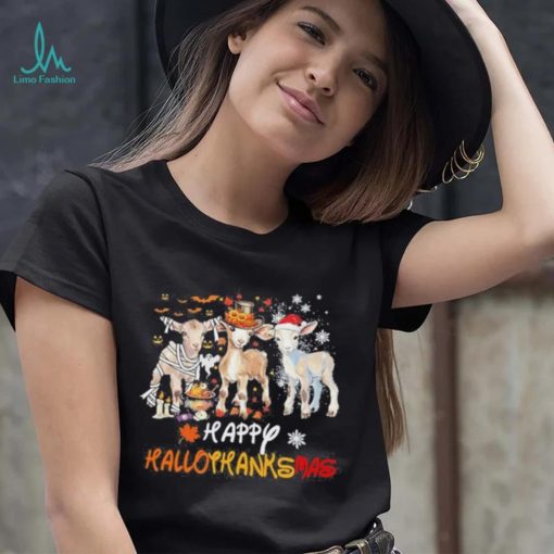 Goats Holiday Happy Hallothanksmas Goat Halloween Thanks Giving Christmas T  Shirt