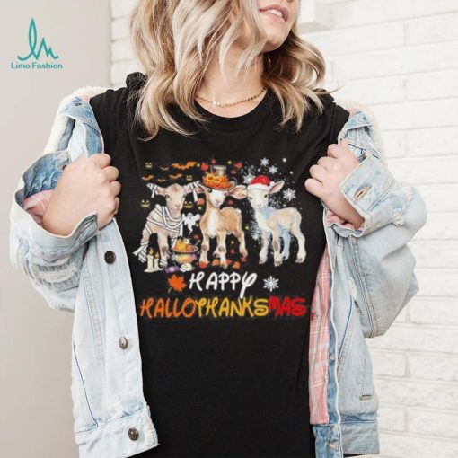 Goats Holiday Happy Hallothanksmas Goat Halloween Thanks Giving Christmas T  Shirt