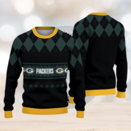 Green Bay Packers Christmas Caro Pattern Knitted Ugly Christmas Sweater AOP Gift For Men And Women