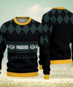 Green Bay Packers Christmas Caro Pattern Knitted Ugly Christmas Sweater AOP Gift For Men And Women