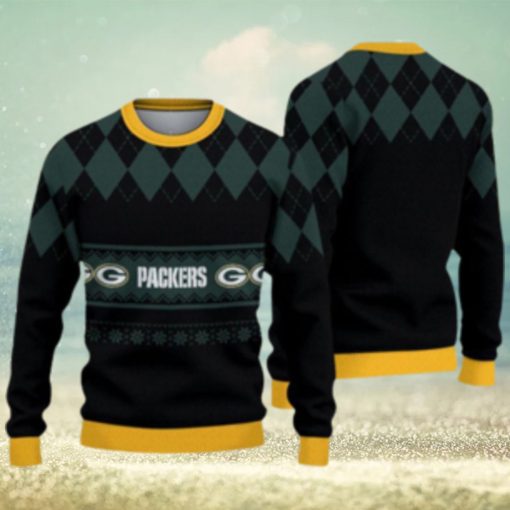 Green Bay Packers Christmas Caro Pattern Knitted Ugly Christmas Sweater AOP Gift For Men And Women