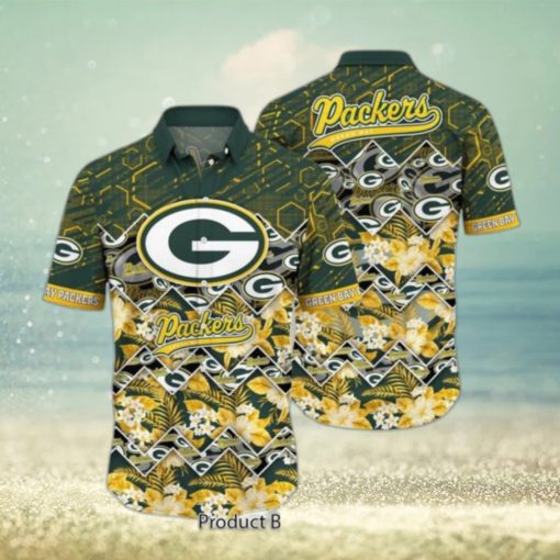 Green Bay Packers Nfl Hawaiian Shirt Graphic Tropical Pattern 3D Printed Beach Shirt Summer Gift For Fan