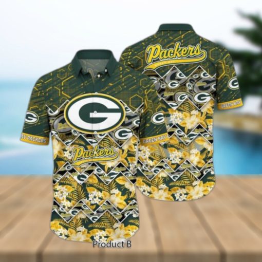 Green Bay Packers Nfl Hawaiian Shirt Graphic Tropical Pattern 3D Printed Beach Shirt Summer Gift For Fan