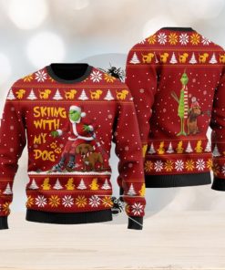 Grinch And Dachshund Skiing With My Dog For Dachshund Lovers Ugly Sweater 3D At Christmas