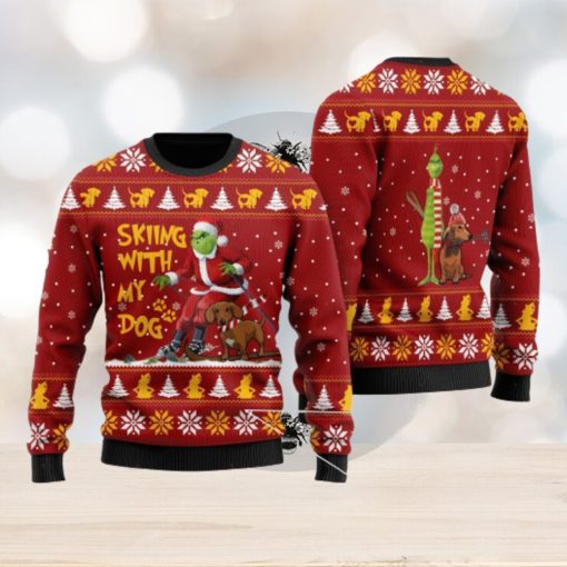 Grinch And Dachshund Skiing With My Dog For Dachshund Lovers Ugly Sweater 3D At Christmas