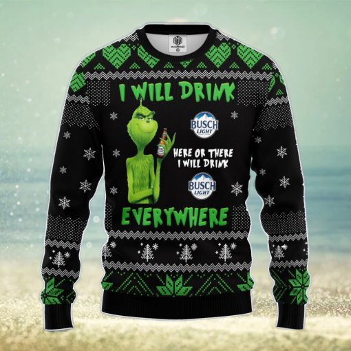 Grinch Drunk Busch Beer Ugly Christmas Sweater Amazing Gift Men And Women Christmas Gift