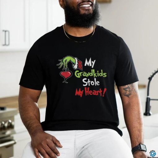 Grinch Hoodie Tshirt Sweatshirt All Over Printed Personalized Green Monster Kids On Sleeves Shirts My Grandkids Stole My Heart Christmas shirt