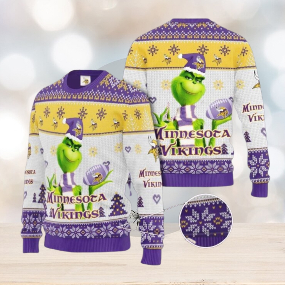 Grinch Minnesota Vikings 3D Ugly Christmas Sweater