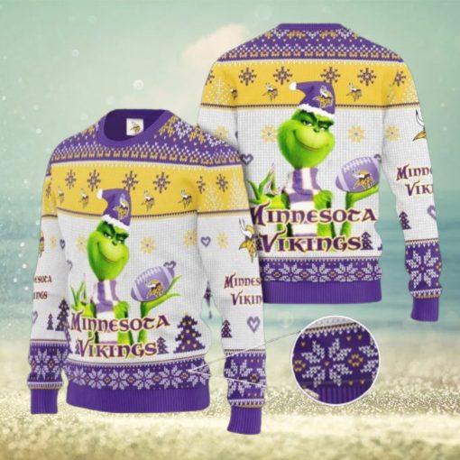 Grinch Minnesota Vikings 3D Ugly Christmas Sweater