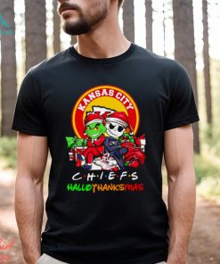 Grinch and Jack Skellington Kansas City Chiefs HalloThankMas shirt