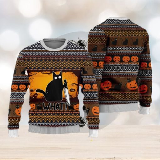 Halloween Killer Black Cat Funny Cat What Ugly Christmas Sweater Unisex 3D Sweater Christmas Gift