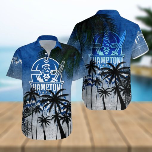 Hampton Pirates Hawaiian Shirt Summer Gift Coconut Tree Tropical Grunge Pattern For NCAA Fans