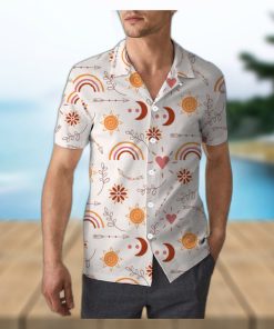 Hand Drawn Rainbow Sun Moon and Arrow Boho Unisex 3D Hawaiian Shirt Bright Gift For Men And Women Holiday