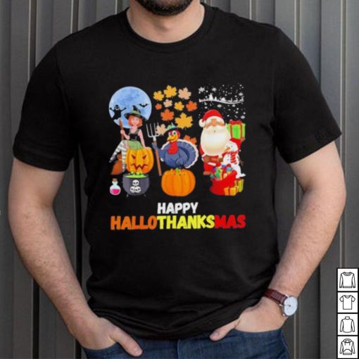 Happy Hallothanksmas Funny Halloween Thanksgiving and Christmas 2023 T Shirt