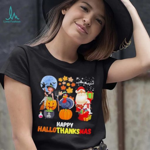 Happy Hallothanksmas Funny Halloween Thanksgiving and Christmas 2023 T Shirt