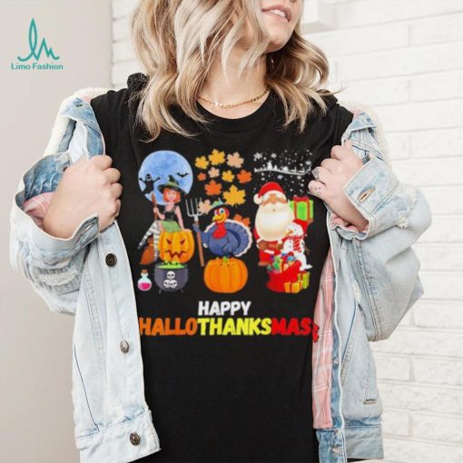 Happy Hallothanksmas Funny Halloween Thanksgiving and Christmas 2023 T Shirt