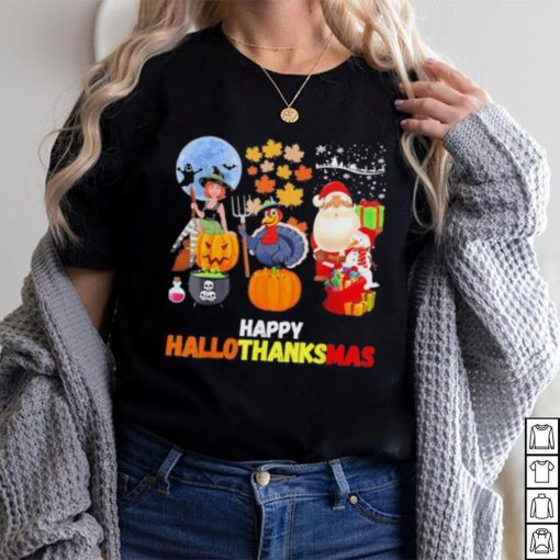 Happy Hallothanksmas Funny Halloween Thanksgiving and Christmas 2023 T Shirt