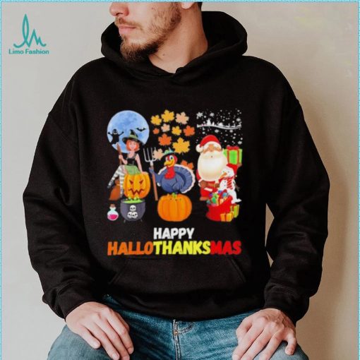 Happy Hallothanksmas Funny Halloween Thanksgiving and Christmas 2023 T Shirt